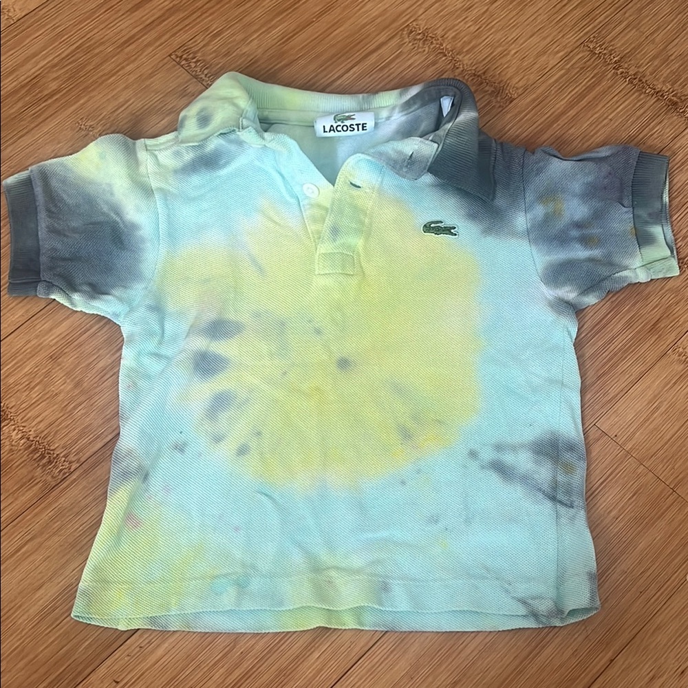 Lacoste Kids Tie-Dye Polo Shirt in Light Blue & Yellow